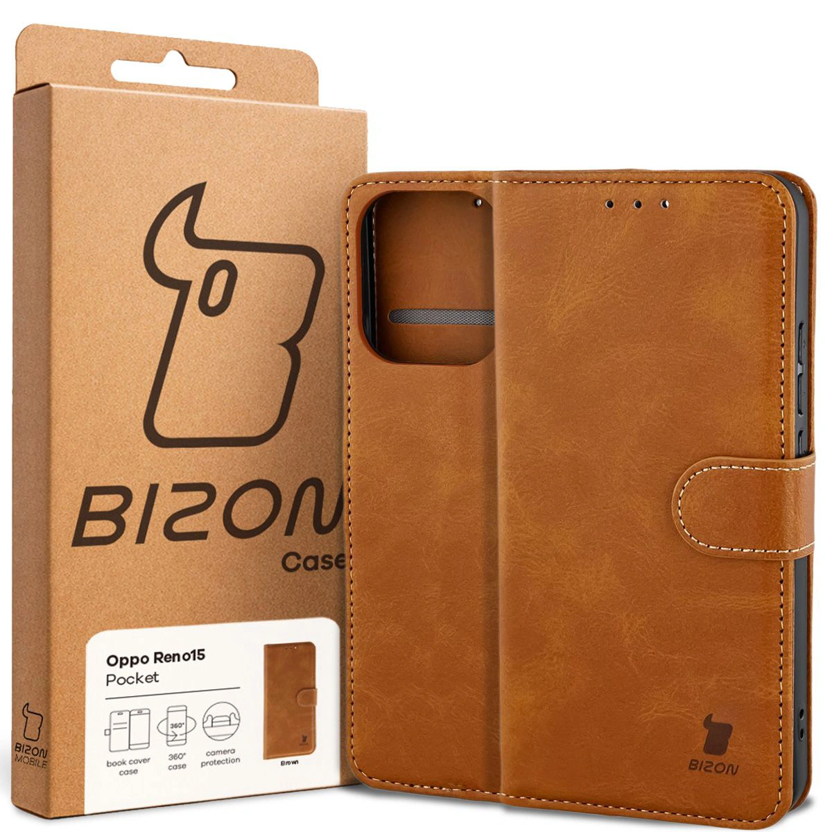 Front of the Bison Case box with a dedicated label for Oppo Reno 15