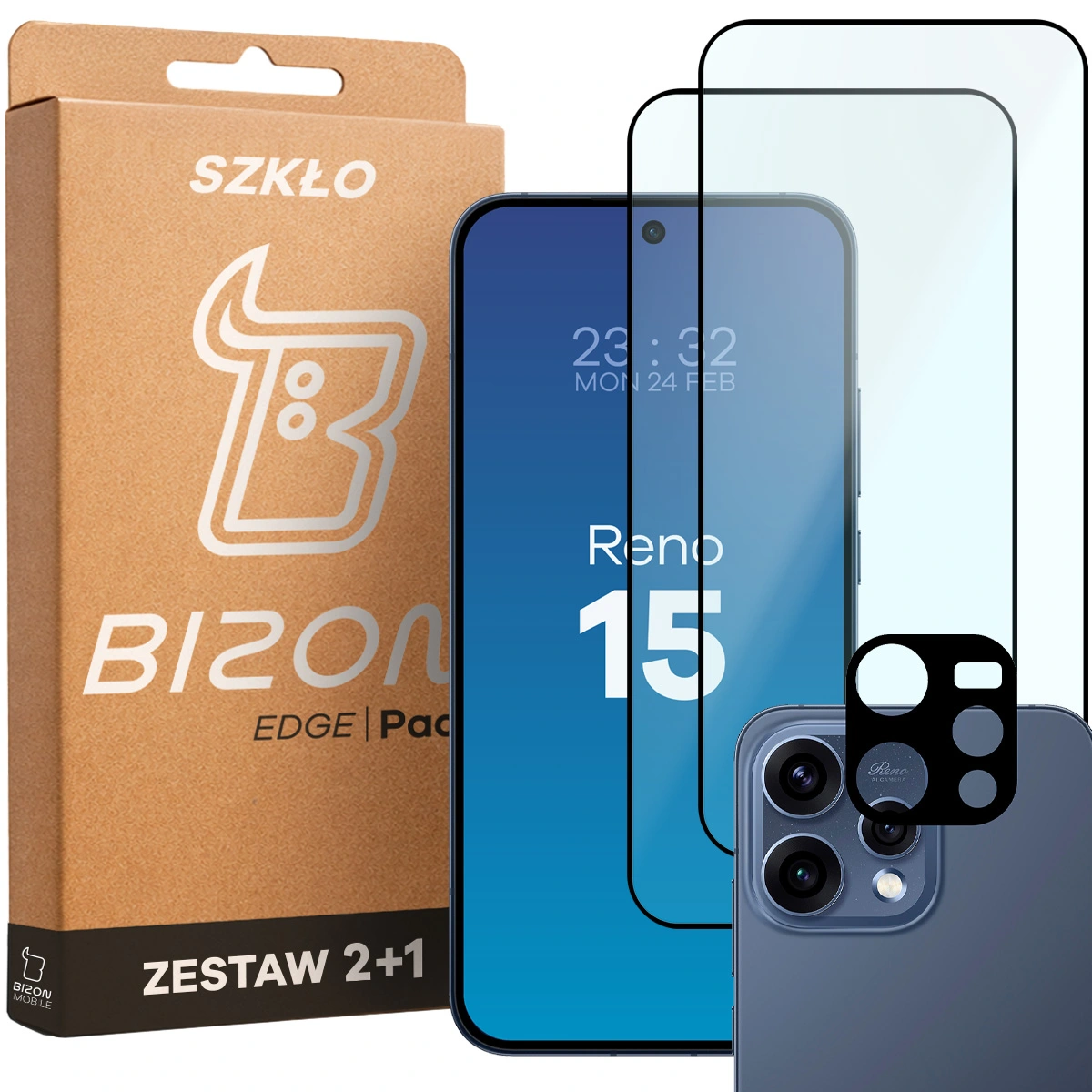Pudełko i zestaw szkieł do Oppo Reno 15: 2x szkło hartowane i lens