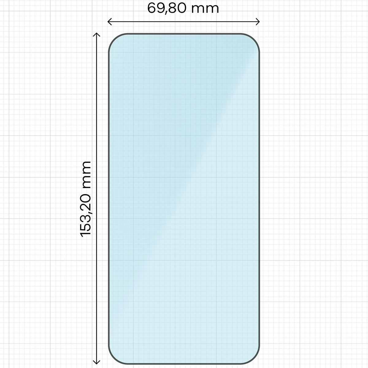 Miarka z wymiarami szkła hartowanego Bizon Smart Glass do Oppo Reno 15 / Oppo Reno 15 F / Oppo Reno 15 FS / Oppo A6 Pro 5G