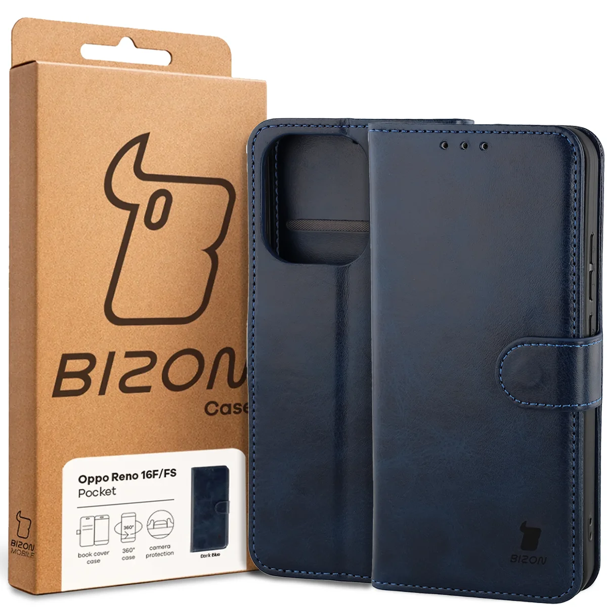 Front of the Bison Case box with a dedicated label for Oppo Reno16 F / Reno16 FS 5G