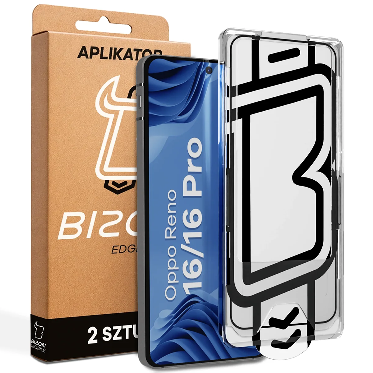 Szkło z aplikatorem Bizon Glass Aplikator Edge dla Oppo Reno16 / Reno16 Pro 5G