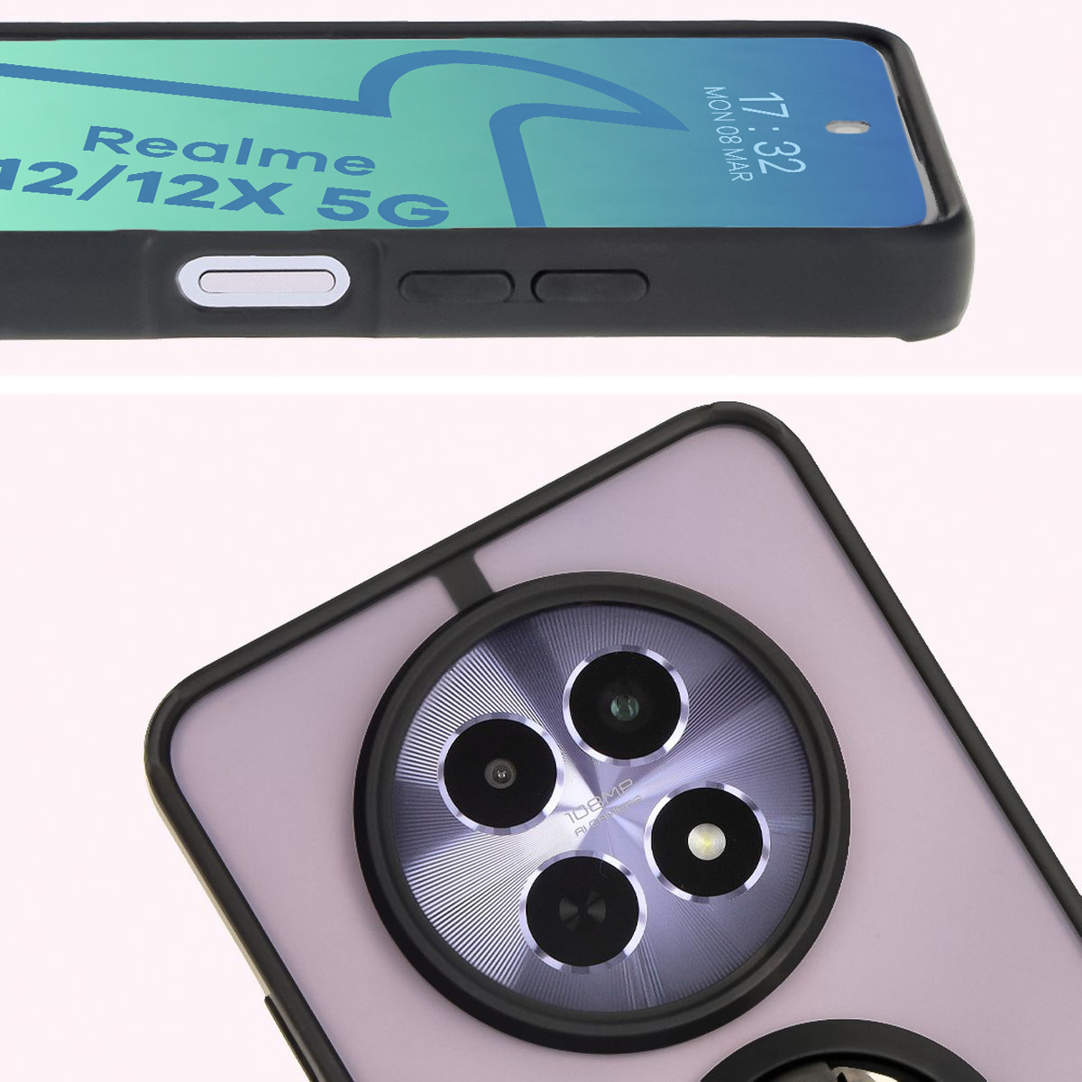 Close-up of raised edges around the display and camera island in Bizon Hybrid Ring case