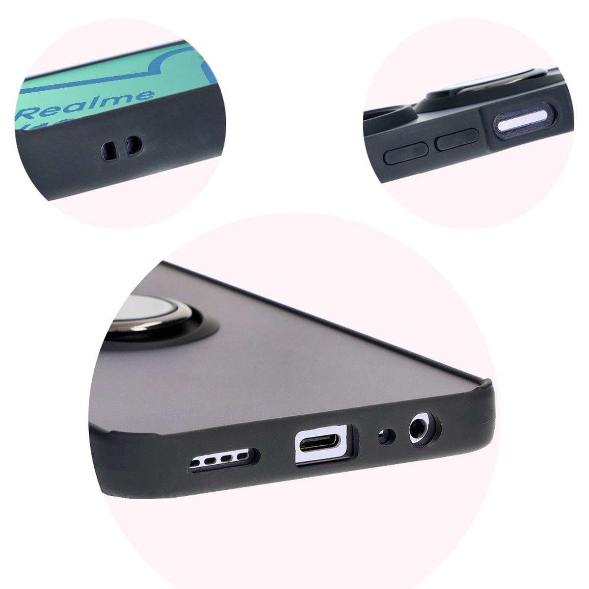 Precise cutouts, integrated covers, and cutout for strap in Bizon Case Hybrid Ring