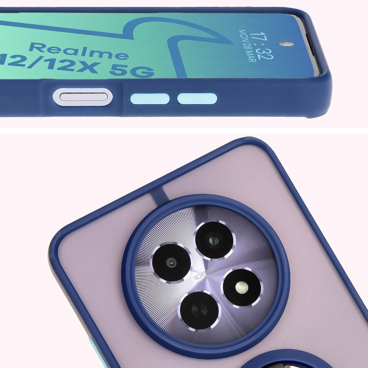 Close-up of raised edges near the display and camera island in Bizon Hybrid Ring case