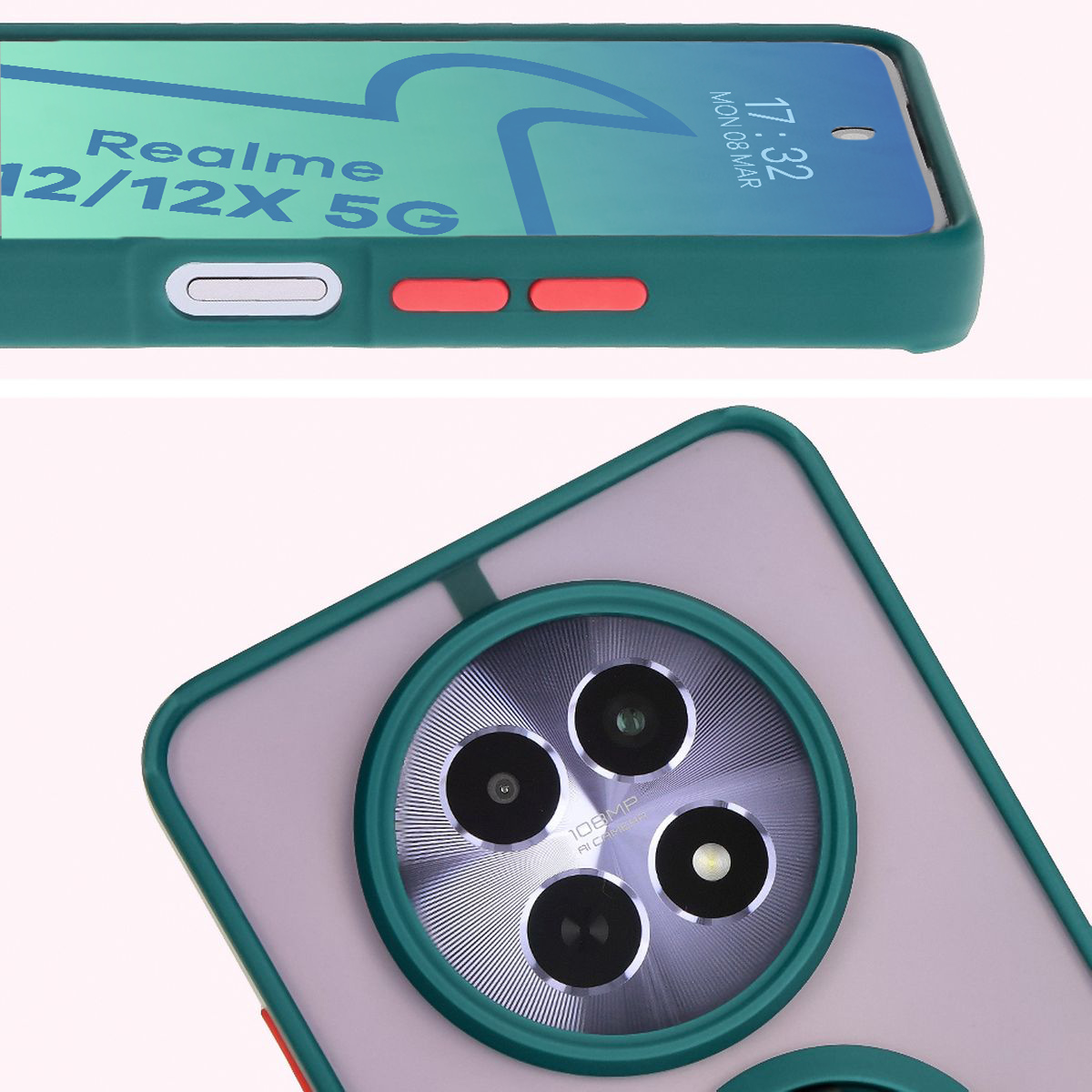 Close-up of raised edges near the display and camera island in Bizon Hybrid Ring case