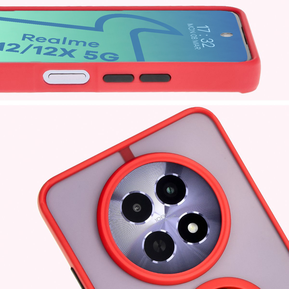 Close-up of raised edges around the display and camera island in Bizon Hybrid Ring case