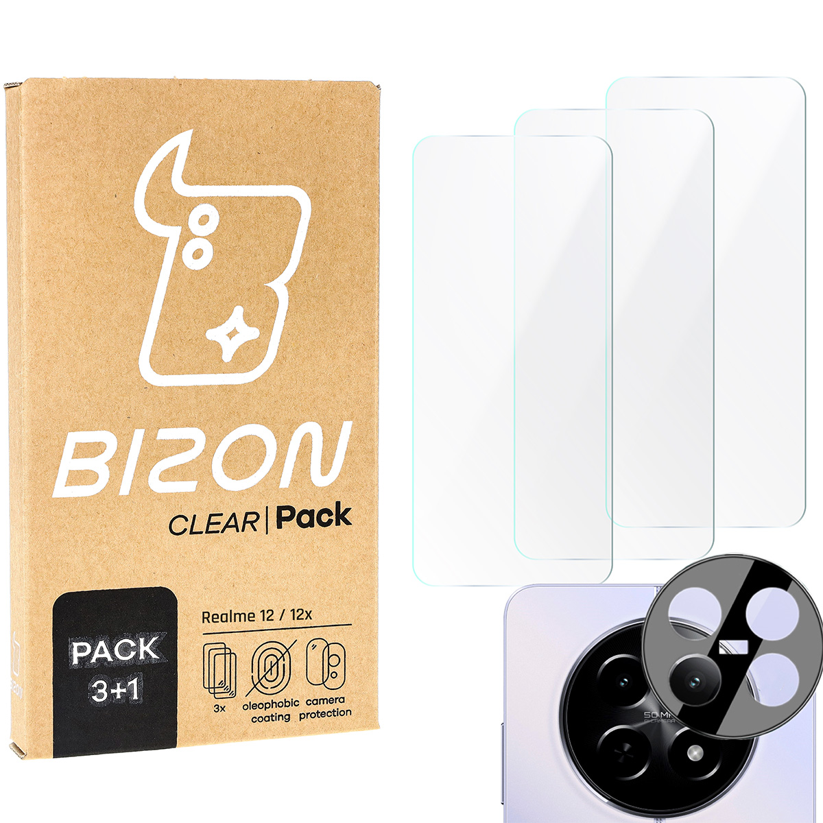 Zawartość zestawu Bizon Glass Clear 2 dla Realme 12 / 12x