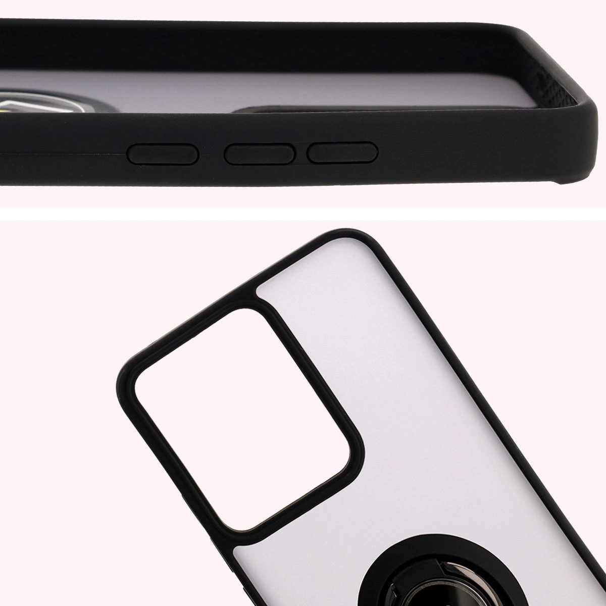 Close-up of raised edges near the display and camera island in Bizon Hybrid Ring case for Realme 14 5G / Realme 14T 5G