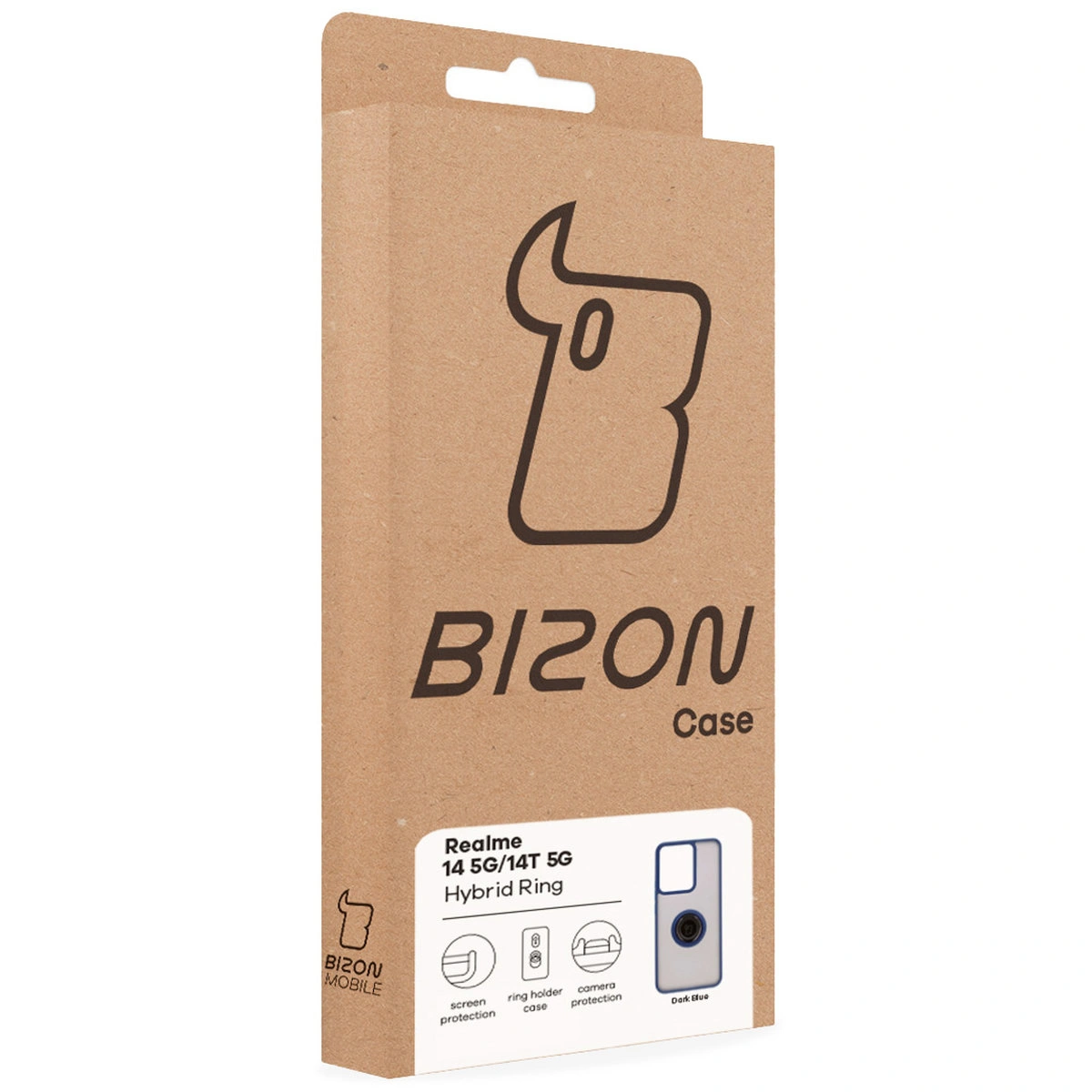 Vorderseite der Bizon Case Box mit dediziertem Etikett für Realme 14 5G / Realme 14T 5G