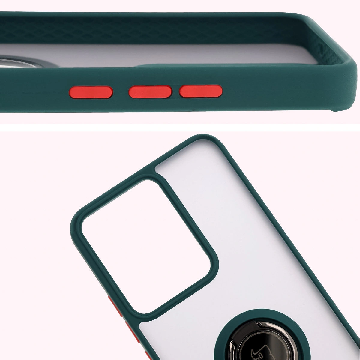 Close-up of raised edges around the display and camera island in the Bizon Hybrid Ring case for Realme 14 5G / Realme 14T 5G