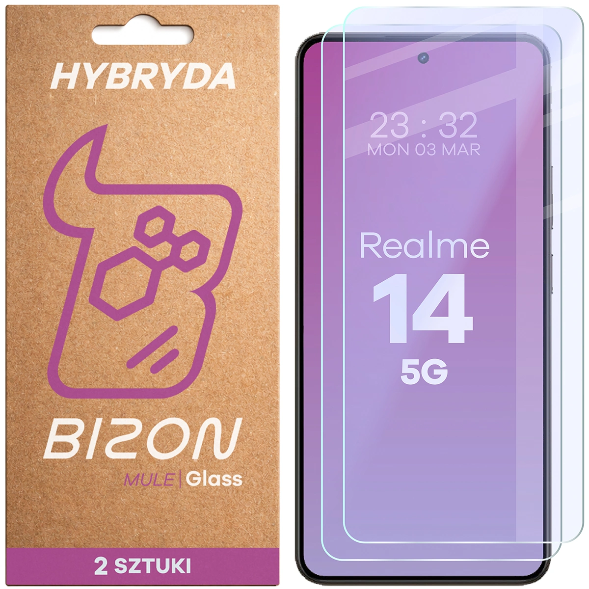 Elastyczne szkło hybrydowe Bizon Glass Mule Duo do Realme 14 5G, 2 sztuki