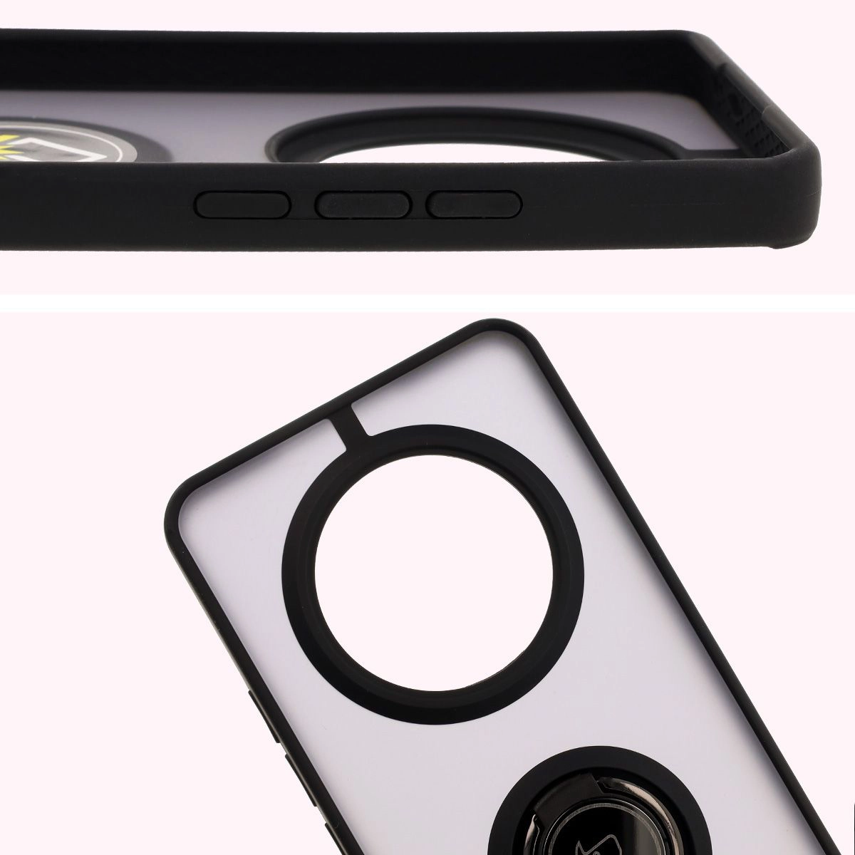 Nahaufnahme der erhöhten Kanten am Display und der Kamerainsel im Bizon Hybrid Ring Etui