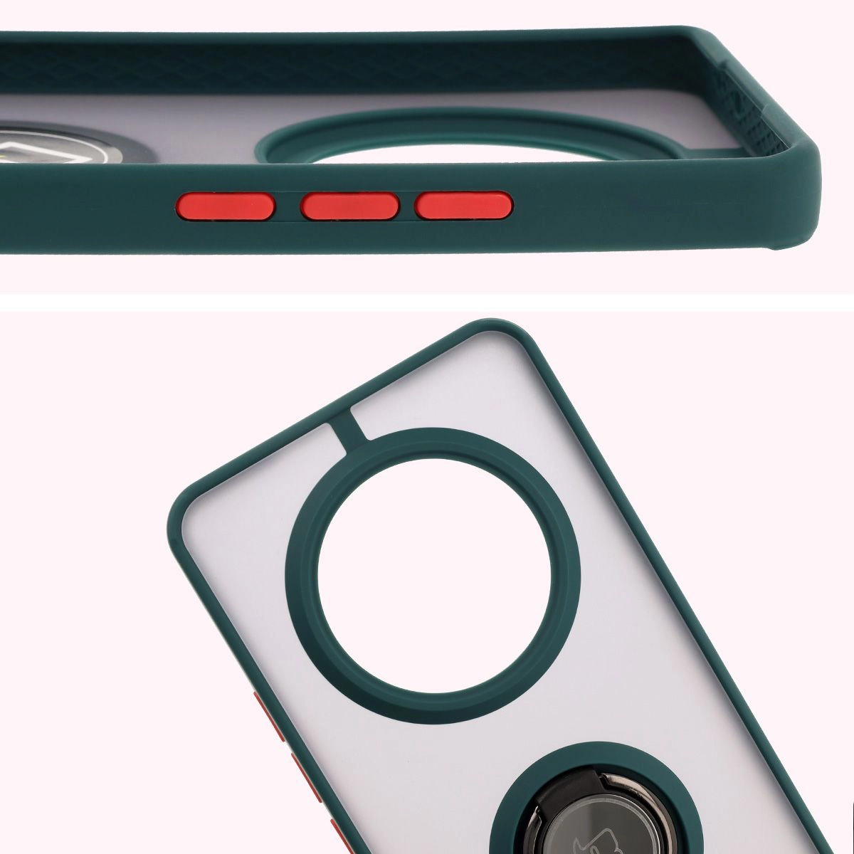 Close-up of raised edges around the display and camera island in Bizon Hybrid Ring case