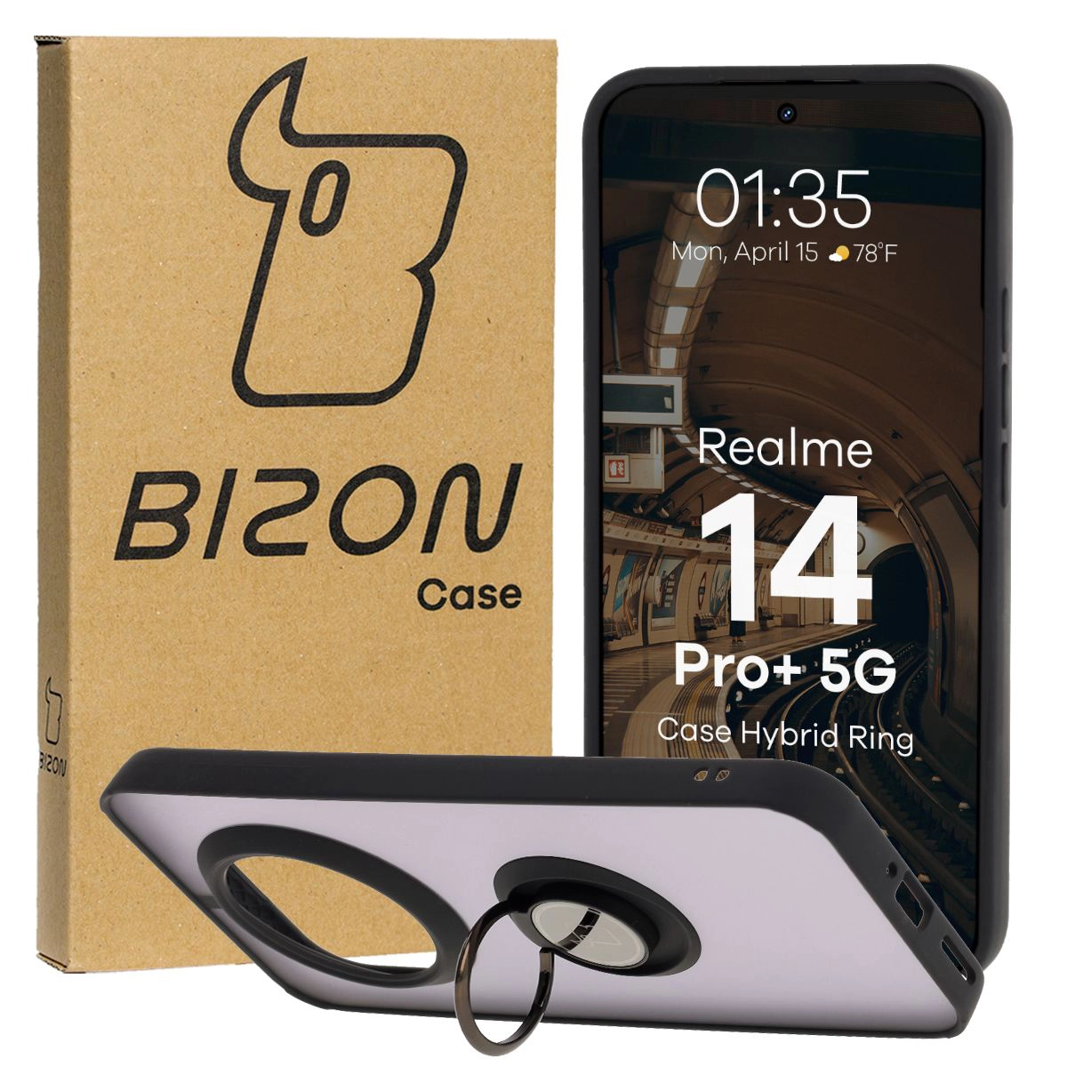 Bizon Case Hybrid Ring Finger Grip Case for Realme 14 Pro Plus 5G