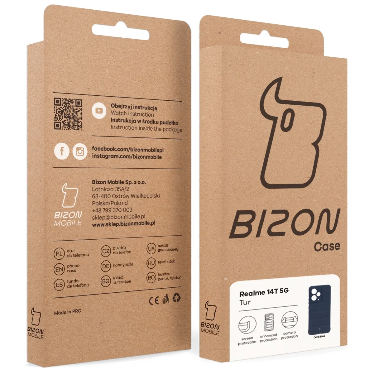 Kraft box of Bison Case with a dedicated label for Realme 14T 5G
