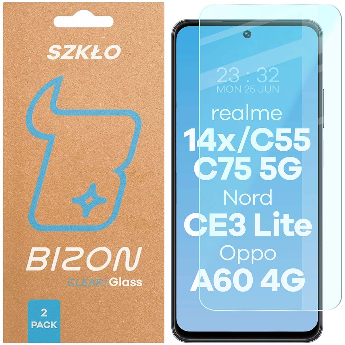 Szkło hartowane Bizon Glass Clear Duo do Realme 14x 5G / Realme C55 / Realme C75 / OnePlus Nord CE 3 Lite / Oppo A60 4G