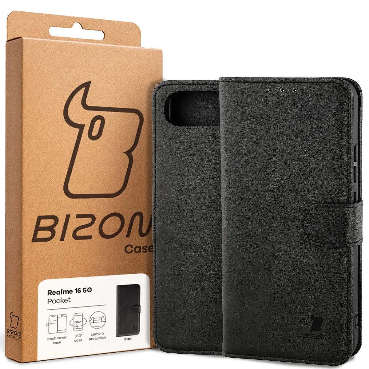 Front of the Bison Case box with a dedicated label for Realme 16 5G