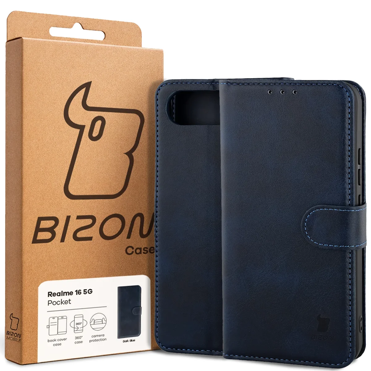 Front of the Bison Case box with a dedicated label for Realme 16 5G
