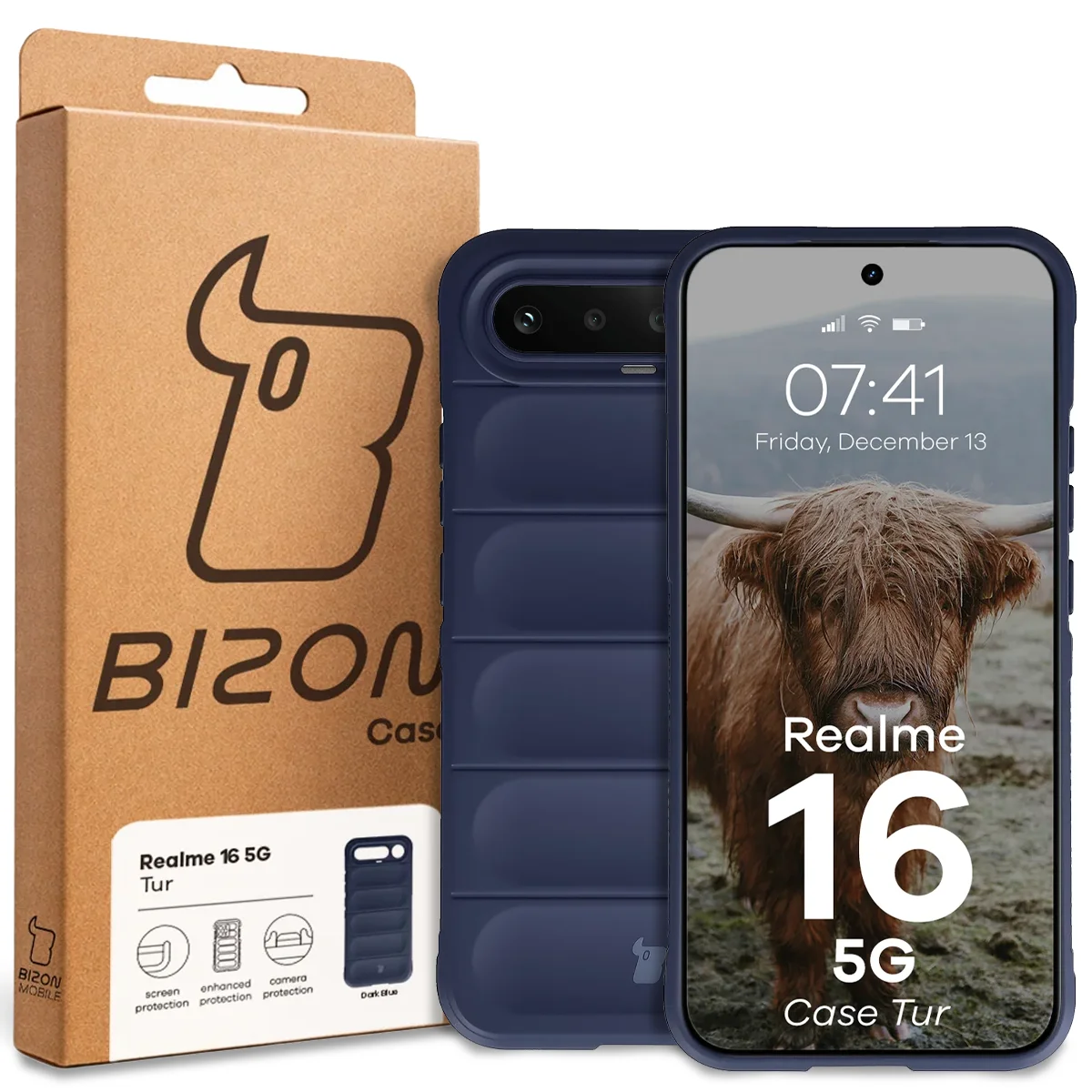 Front of the Bizon Case box with a dedicated label for Realme 16 5G