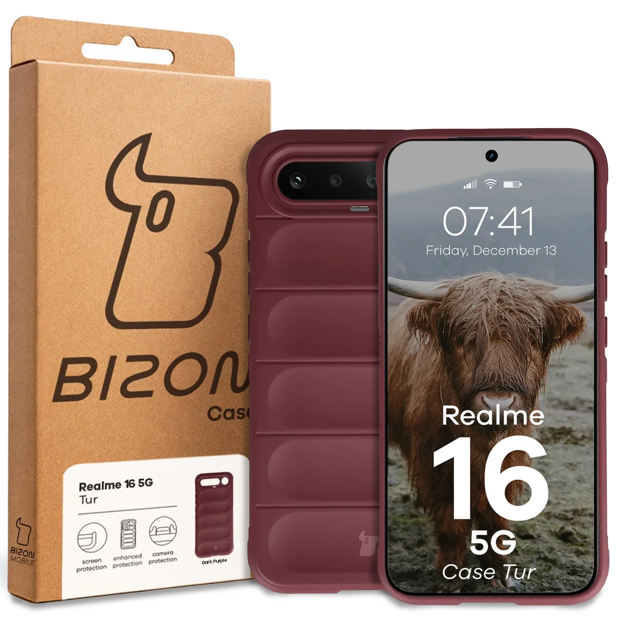 Front of the Bizon Case box with a dedicated label for Realme 16 5G