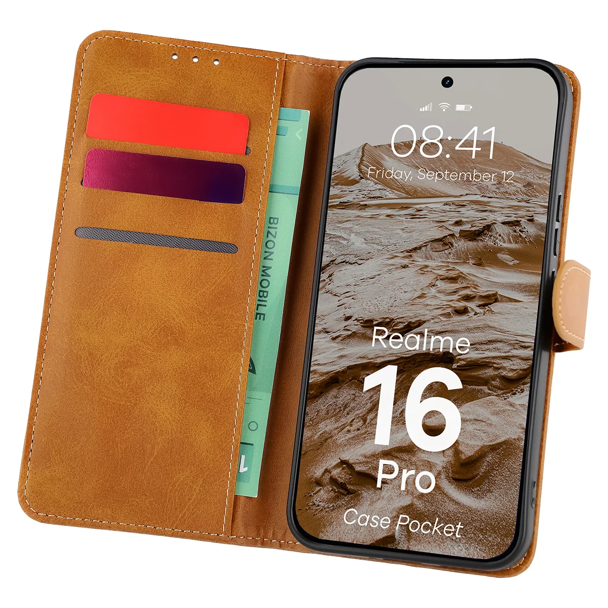 Etui z klapką z miejscem na karty Bizon Case Pocket do Realme 16 Pro 5G