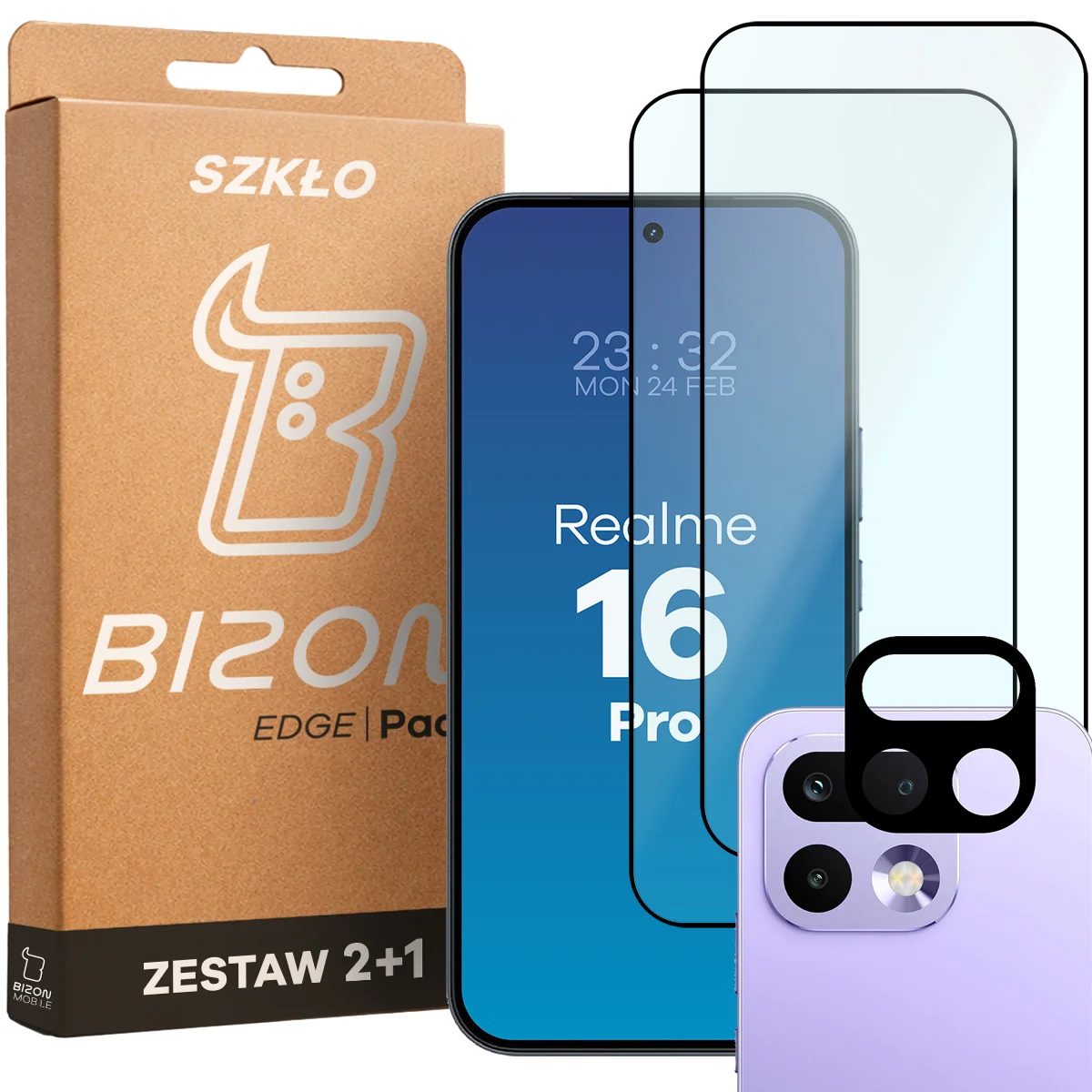 Pudełko i zestaw szkieł do Realme 16 Pro 5G: 2x szkło hartowane i lens