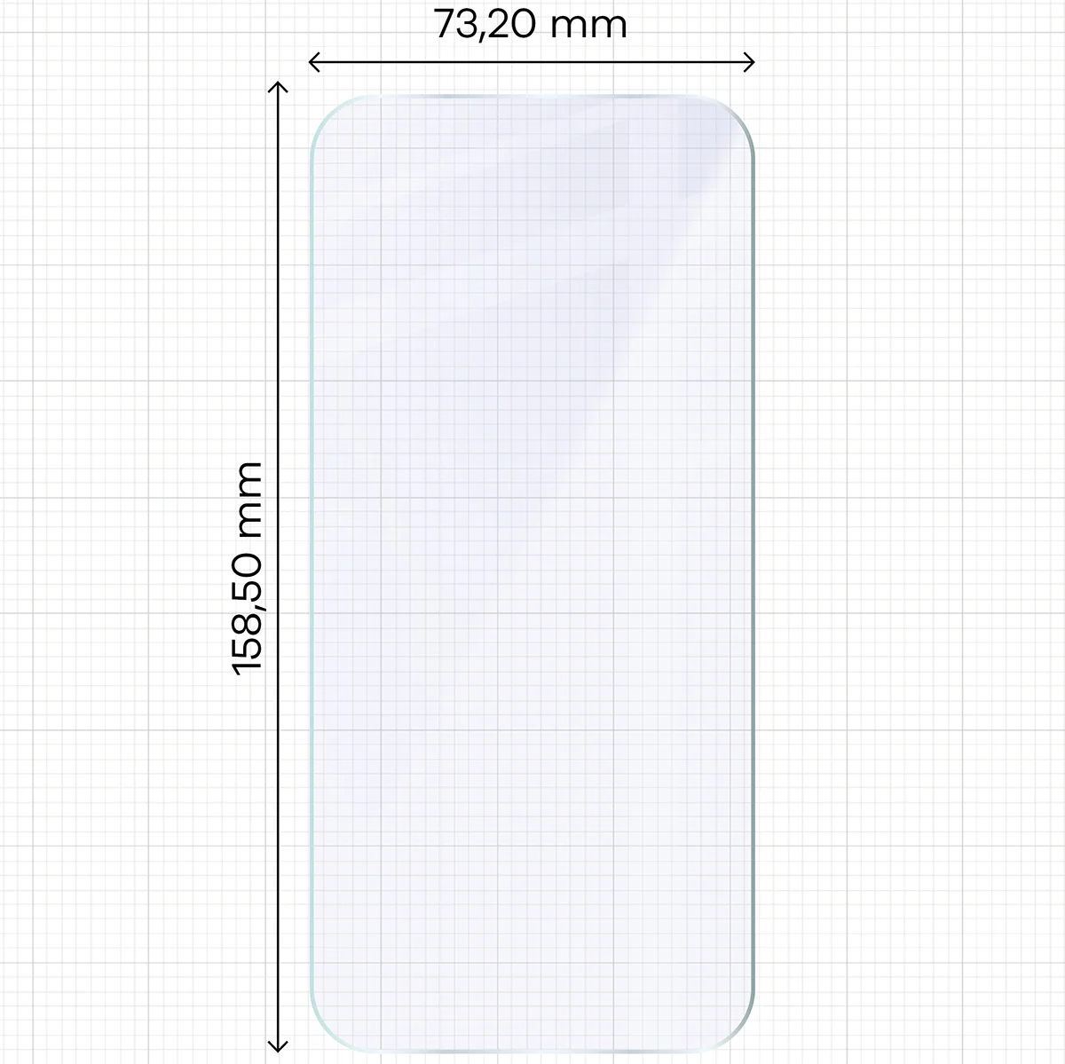 Measuring tape with dimensions of Bizon Hybrid Mule Duo glass for Realme 16 Pro 5G