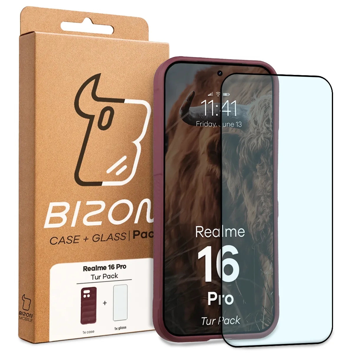 A Bizon Tur Pack dobozának elülső oldala, a Realme 16 Pro 5G-hez dedikált címkével