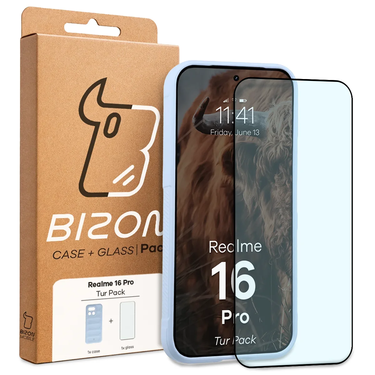 Vorderseite der Verpackung Bizon Tur Pack mit dediziertem Etikett für Realme 16 Pro 5G