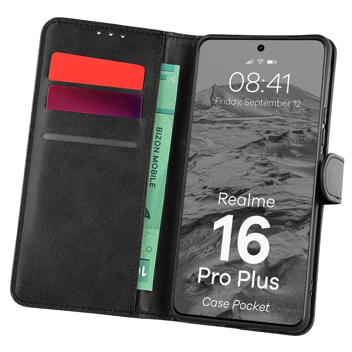 Etui z klapką z miejscem na karty Bizon Case Pocket do Realme 16 Pro Plus 5G