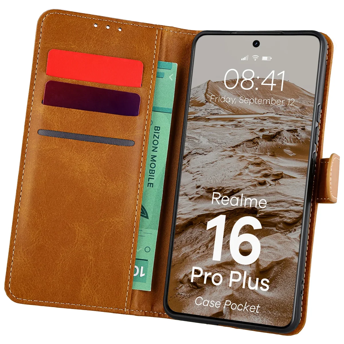 Etui z klapką z miejscem na karty Bizon Case Pocket do Realme 16 Pro Plus 5G