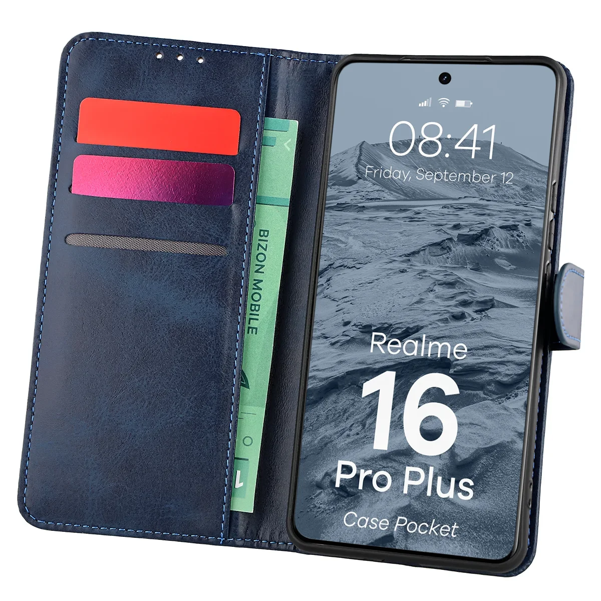 Etui z klapką z miejscem na karty Bizon Case Pocket do Realme 16 Pro Plus 5G