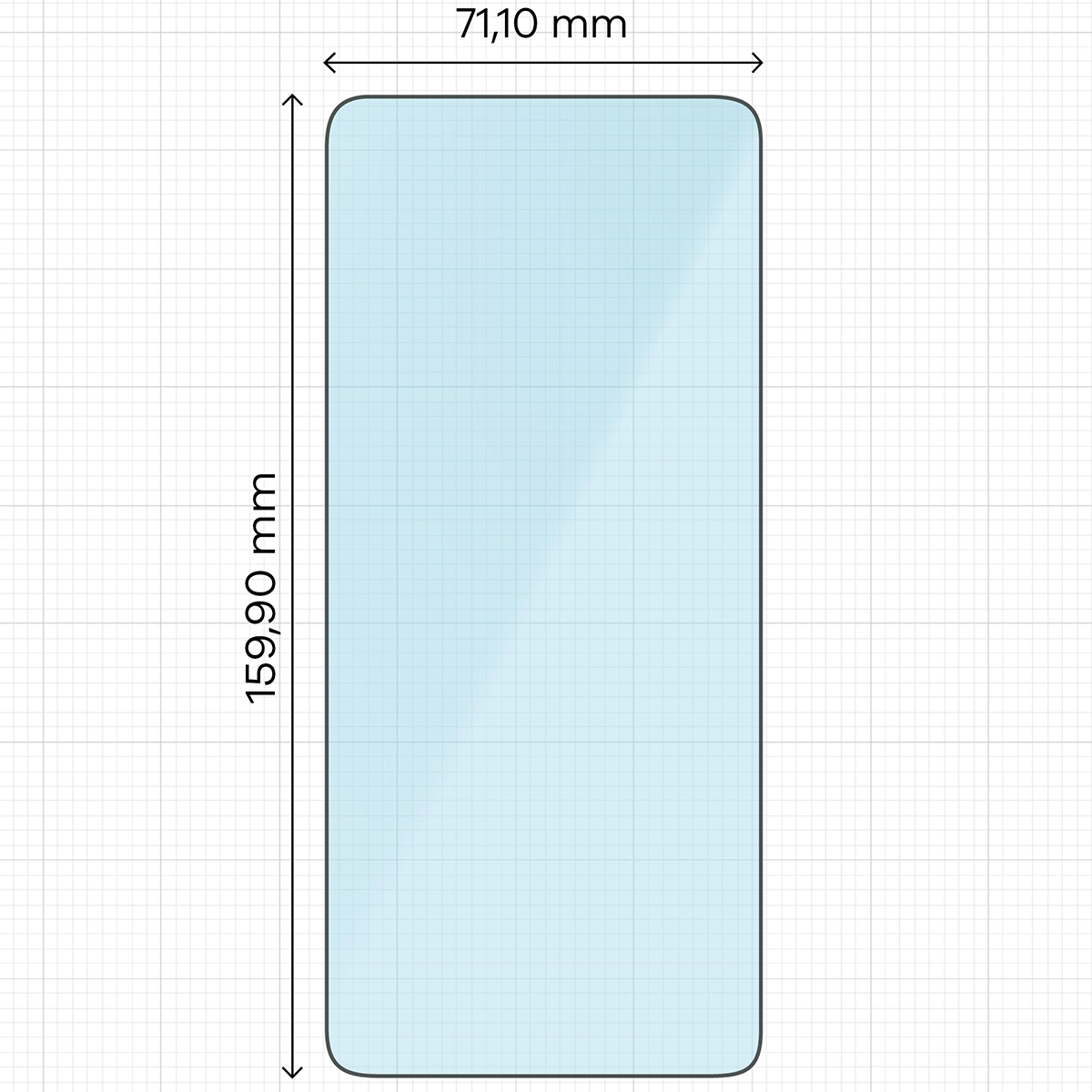 Measuring tool with dimensions of Bizon Smart Glass tempered glass for Realme C71 4G