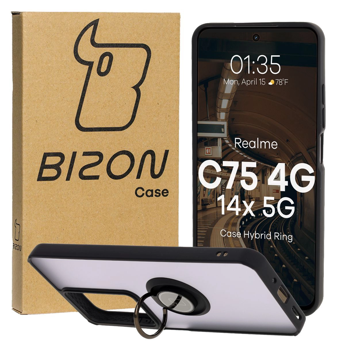 Bizon Case Hybrid Ring Finger Holder Case for Realme C75 4G / Realme 14x 5G