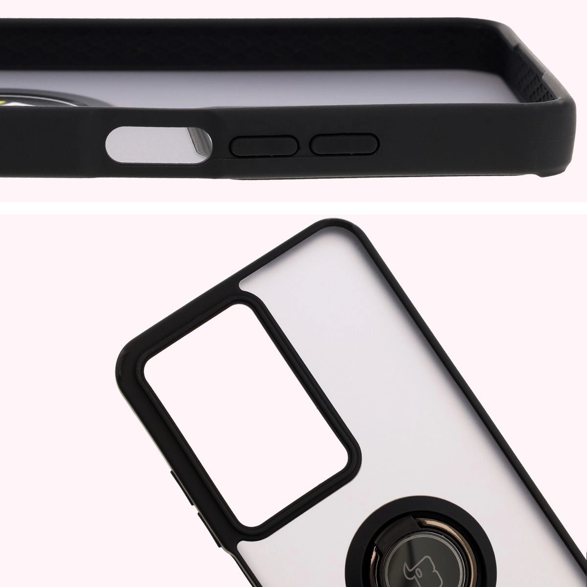 Close-up of raised edges around the display and camera island in the Bizon Hybrid Ring case