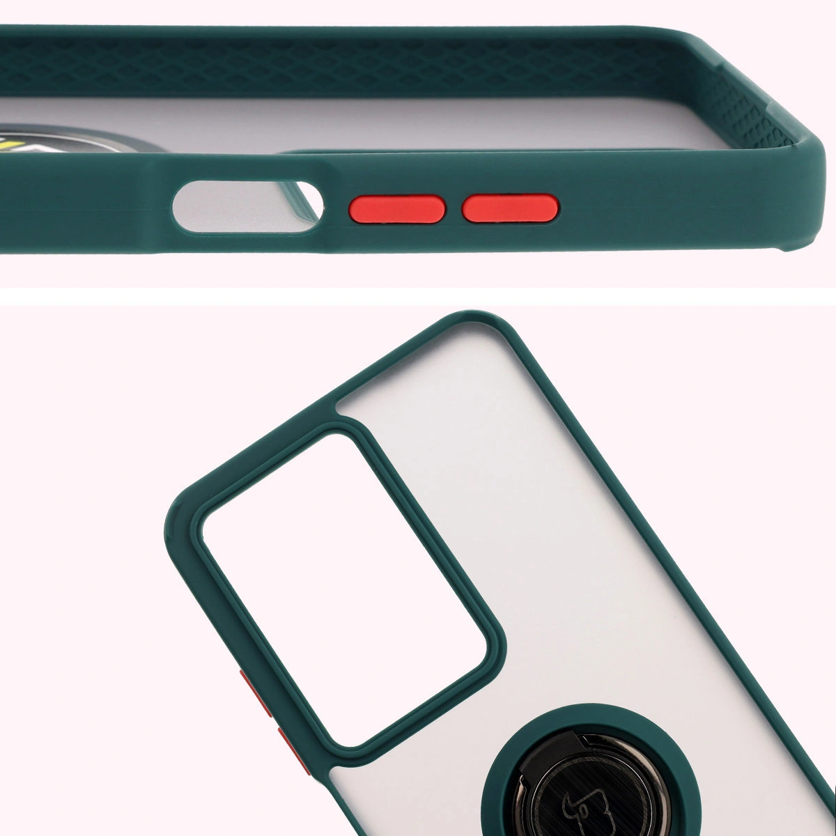 Close-up of raised edges near the display and camera island in Bison Hybrid Ring case