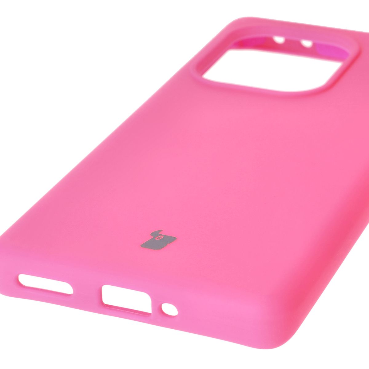 Close-up of precise cutouts and wireless charging capability in Bizon Soft Case