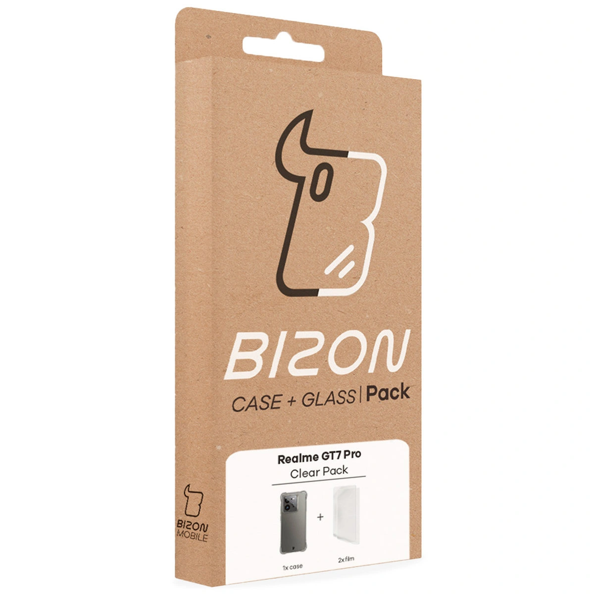 Front of the Bison Case+Glass box with a dedicated label for Realme GT 7 Pro