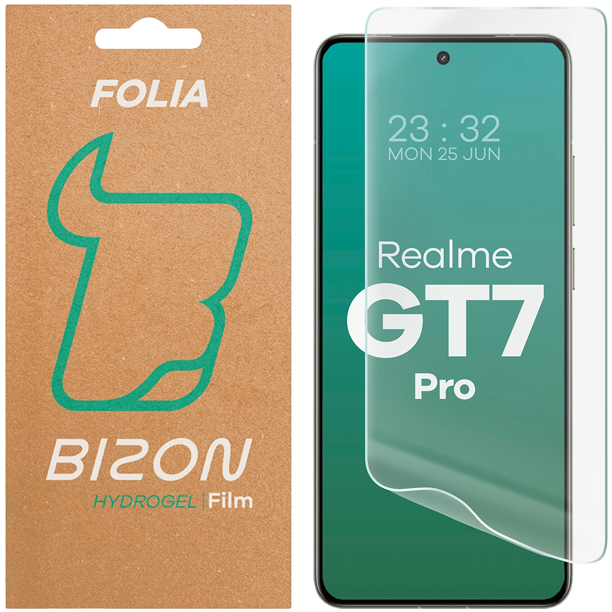 Pudełko i folia hydrożelowa na ekran Bizon Glass Hydrogel Front do Realme GT 7 Pro