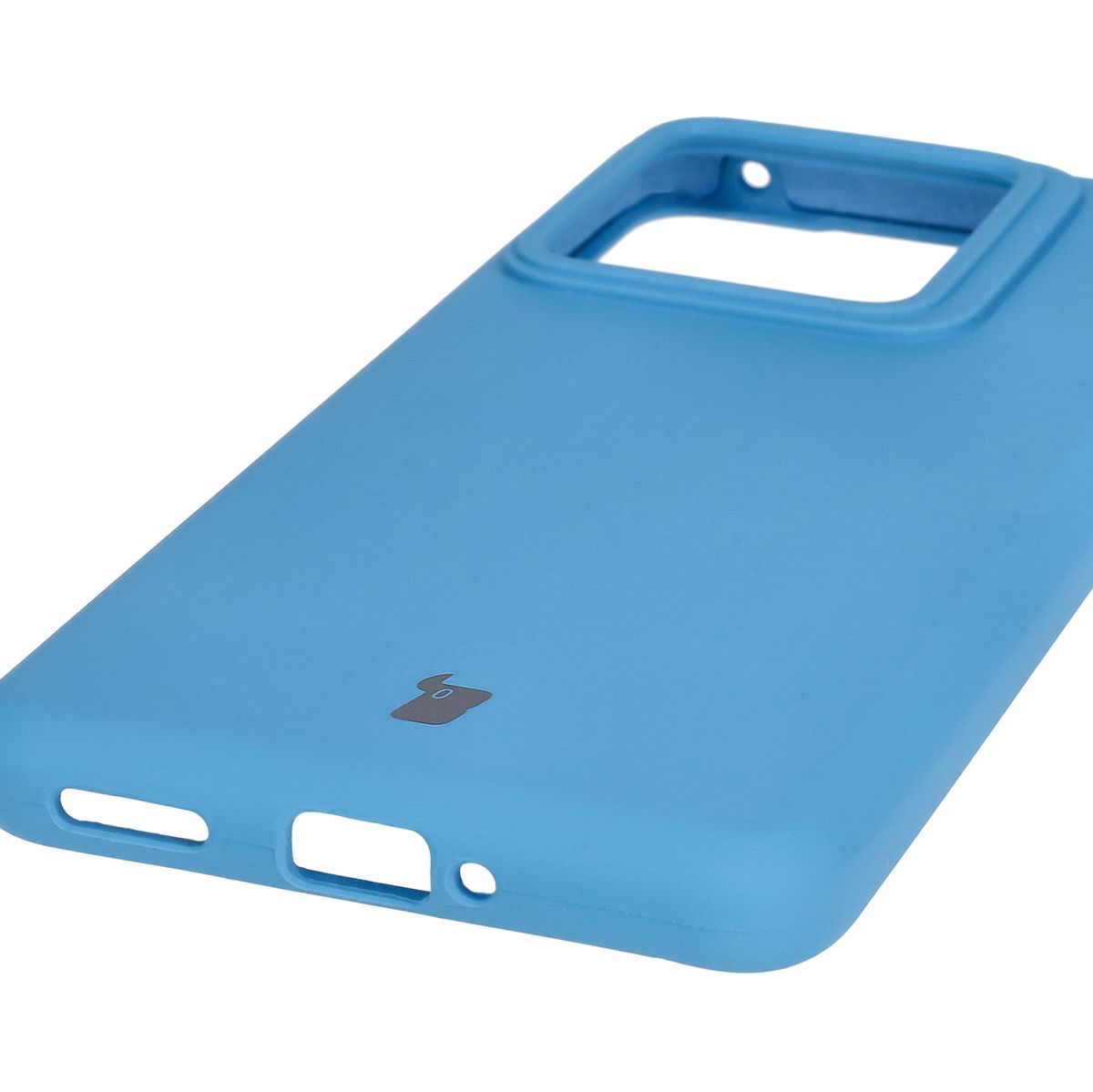 Close-up of precise cutouts and wireless charging capability in the Bison Soft Case