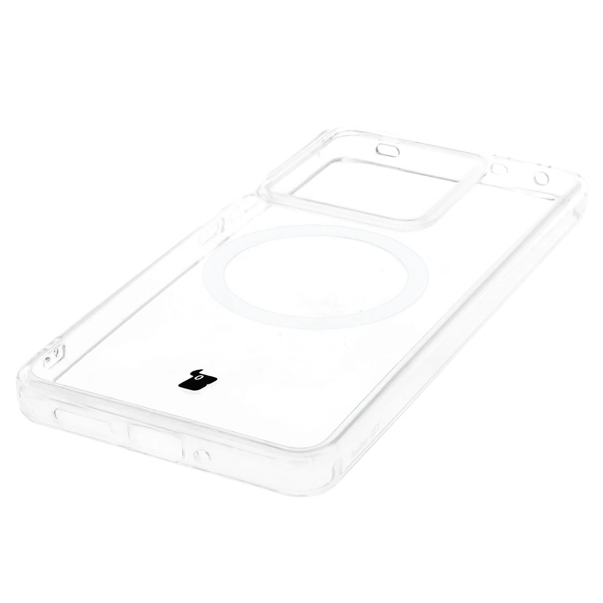 Zintegrowane przyciski, wycięcia i hybrydowy materiał w etui Bizon Case CrystalO do Realme GT 7 / 7T