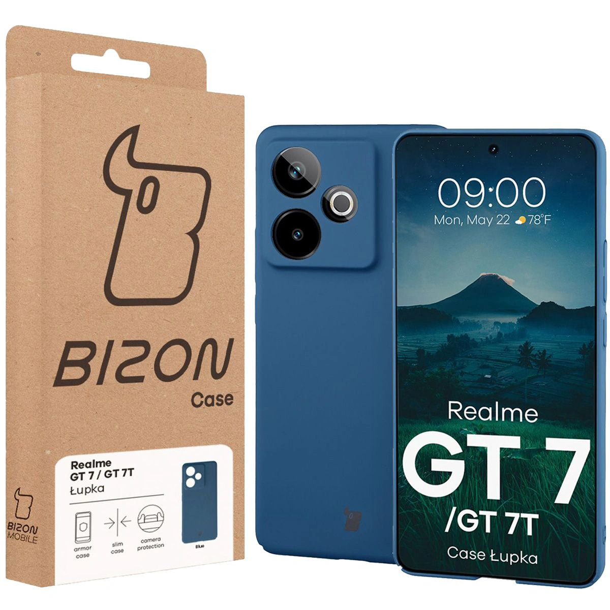 Front of the Bizon Case box with a dedicated label for Realme GT 7 / Realme GT 7T