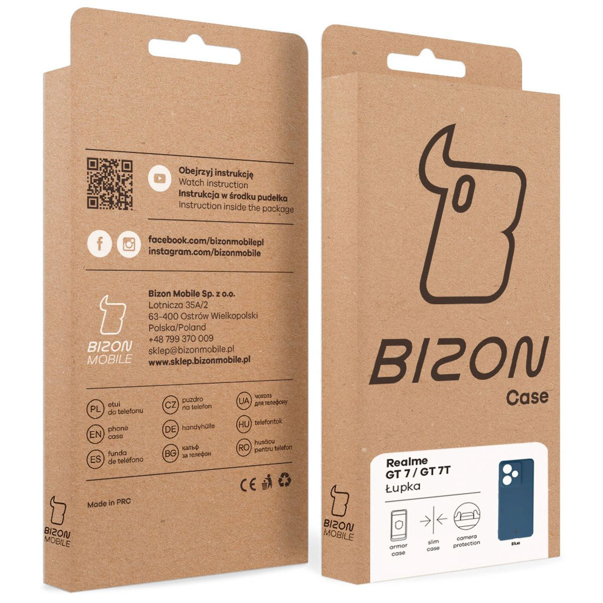 Kraft box of the Bizon Case with a dedicated label for Realme GT 7 / Realme GT 7T
