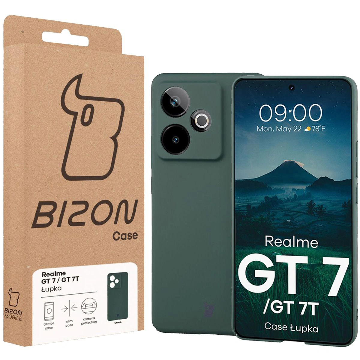 Front of the Bizon Case box with a dedicated label for Realme GT 7 / Realme GT 7T