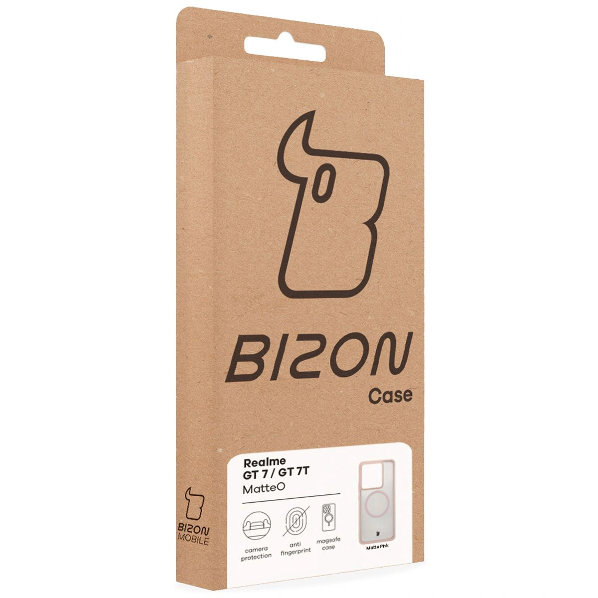 Fața cutiei Bizon Case cu eticheta dedicată pentru Realme GT 7 / Realme GT 7T