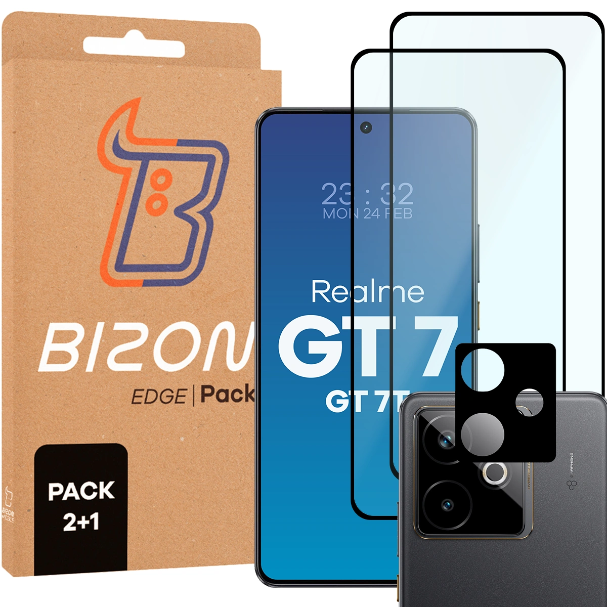 Pudełko i zestaw szkieł do Realme GT 7 / Realme GT 7T: 2x szkło hartowane i lens