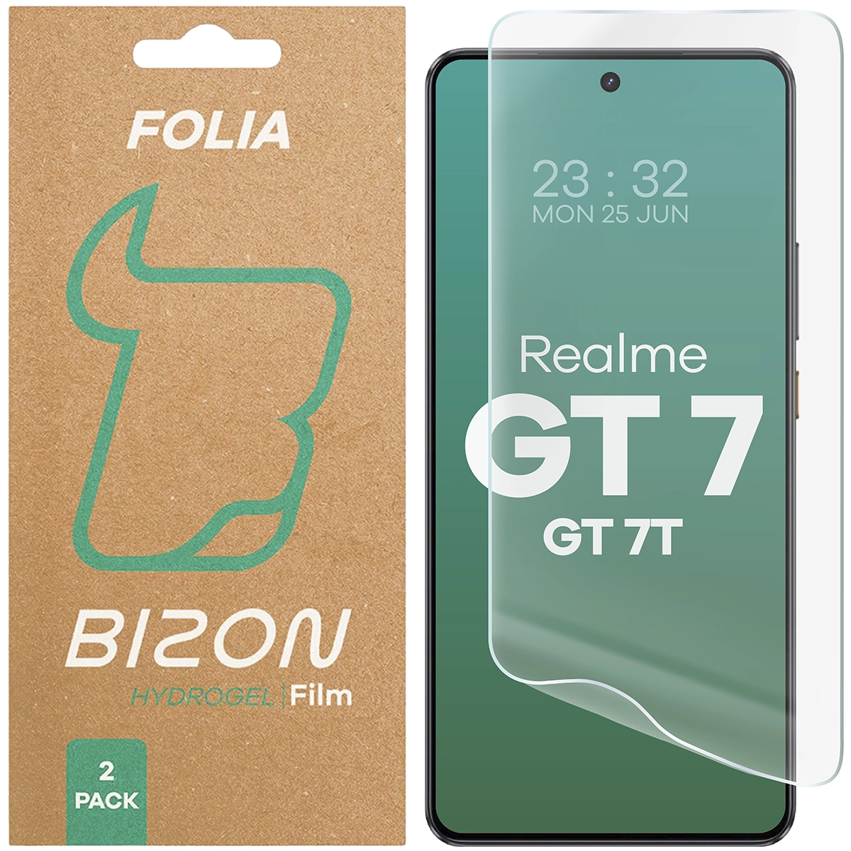 Pudełko i folia hydrożelowa na ekran Bizon Glass Hydrogel Front do Realme GT 7 / 7T