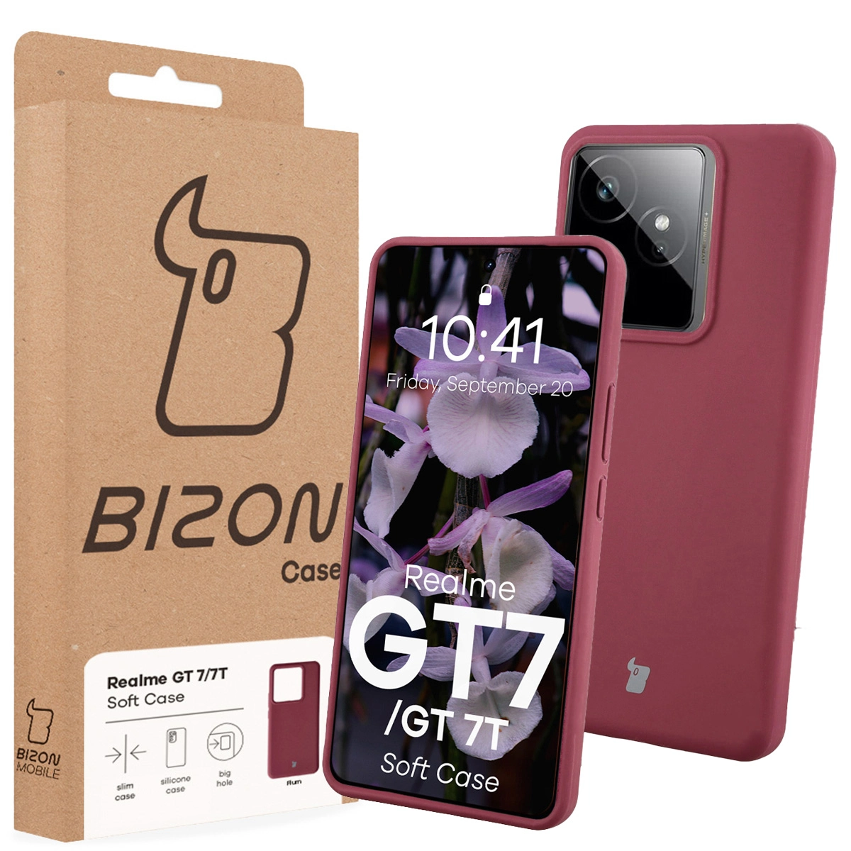 Przód pudełka Bizon Case z dedykowaną etykietą do Realme GT 7 / Realme GT 7T