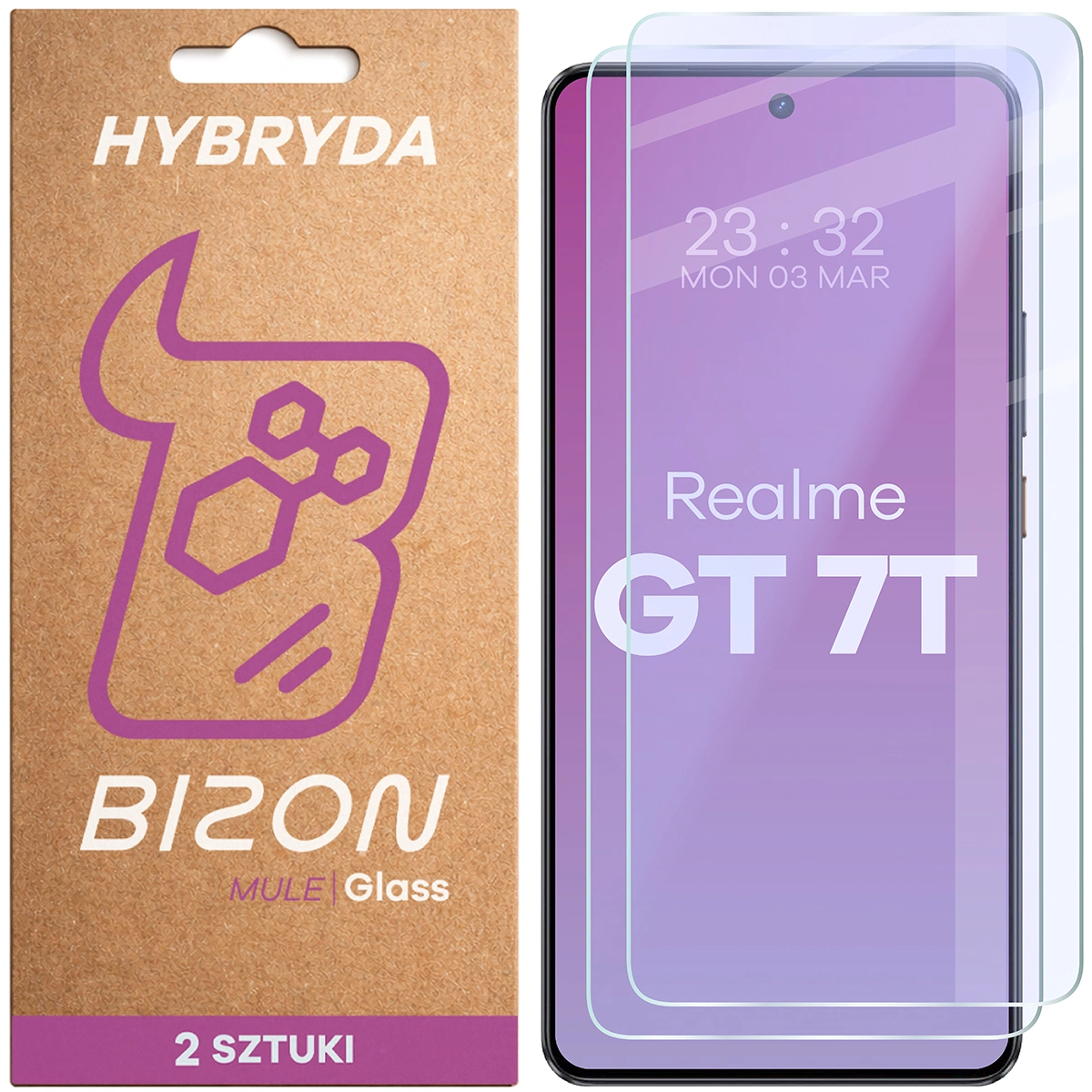Elastyczne szkło hybrydowe Bizon Glass Mule Duo do Realme GT 7T, 2 sztuki