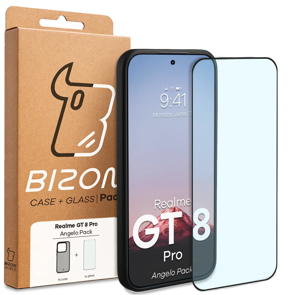 Przód pudełka Bizon Case Angelo Pack z dedykowaną etykietą do Realme GT 8 Pro